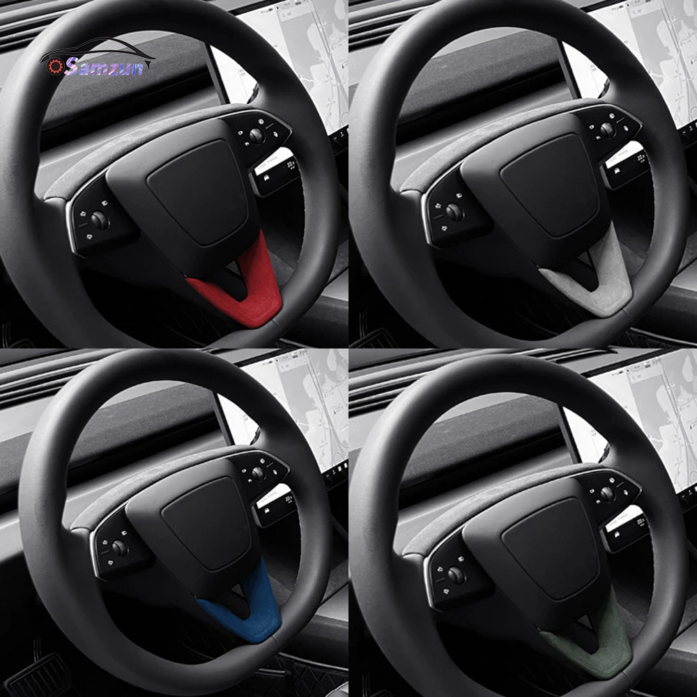 For Tesla Model 3 Highland 2024 Car Steering Wheel Panel Patch Sticker Alcantara Styling Center Protector Suede Trim Accessories