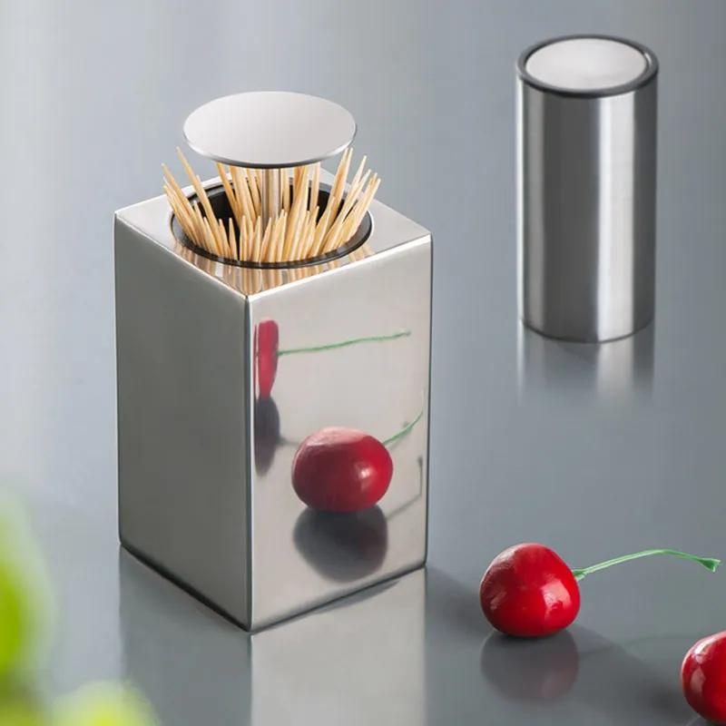 Press Type 304 Stainless Steel Portable European Style Toothpick Can with Automatic Pop-up Toothpick Storage Box