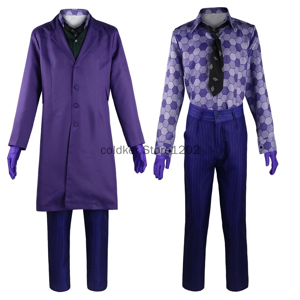 

The Joker Halloween Cosplay Costume Movie Character Role Play Purple Trench Coat Suit Clown Full Set