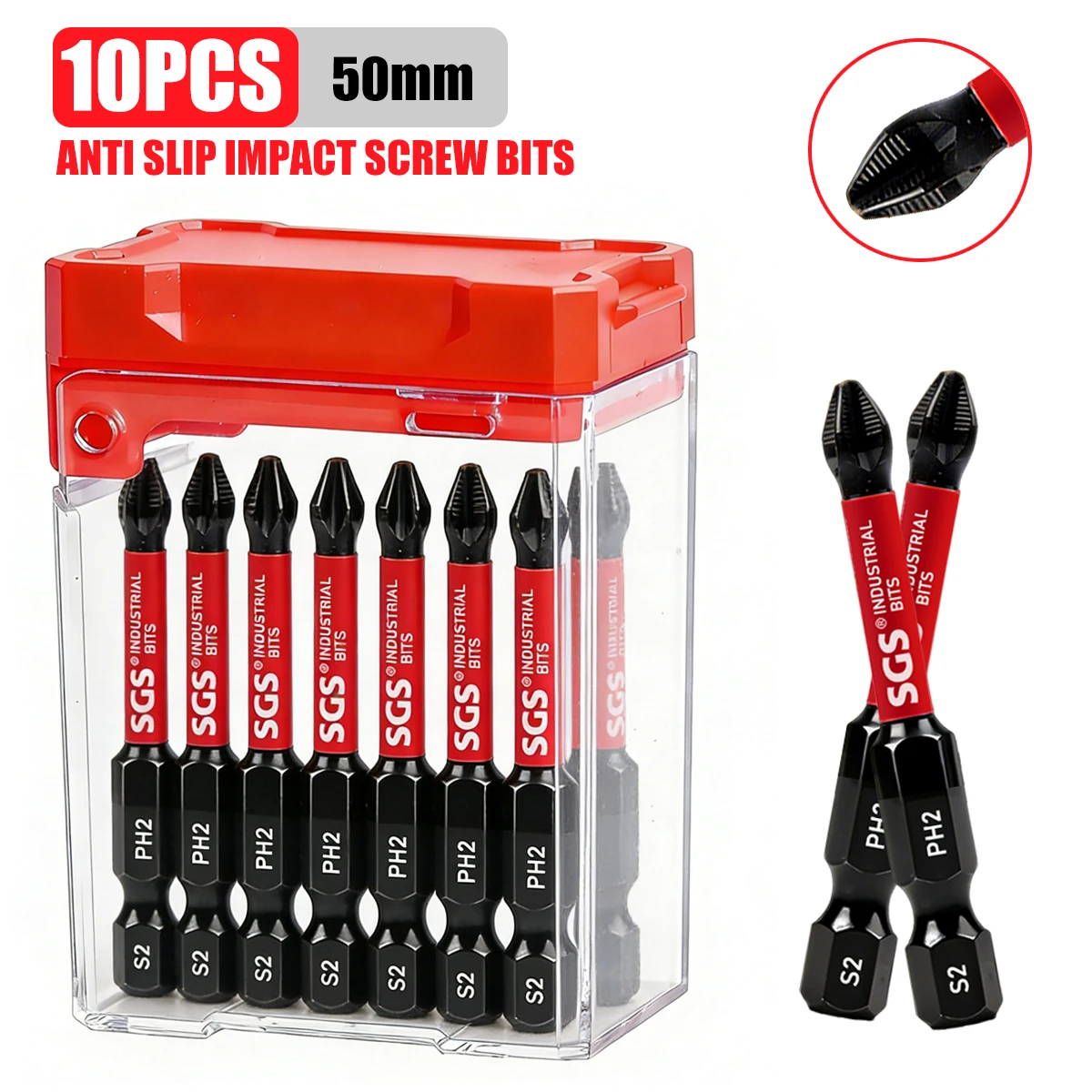 High Hardness S2 Steel Ph2 Anti-Slip Impact Screwdriver Bits 10/20 Piece Set 50mm Magnetic Bits, Anti-Torsion and Wear-Resistant, Suitable for Home Improvement / Woodworking / Auto Repair / DIY Universal Power Tools