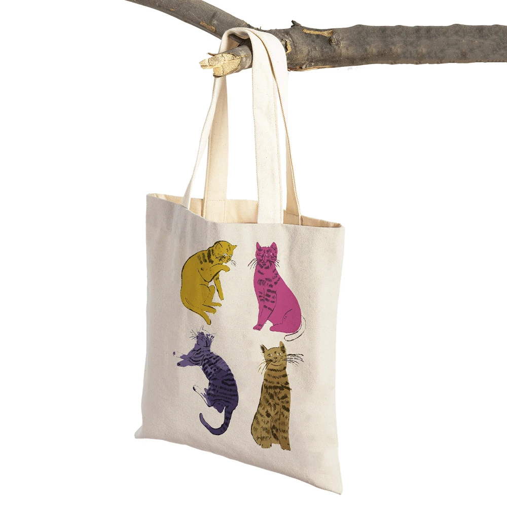 Andy Warhol Sunset Cat Cattle Banana Shopping Bag Double Print Eco Casual Nordic Shopper Bags Lady Canvas Tote Women Handbag