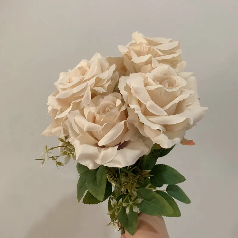 7 teste Rose Bouquet fiore artificiale Beige avorio Vintage rosa di grandi dimensioni rosa soggiorno decorazione floreale secca matrimonio