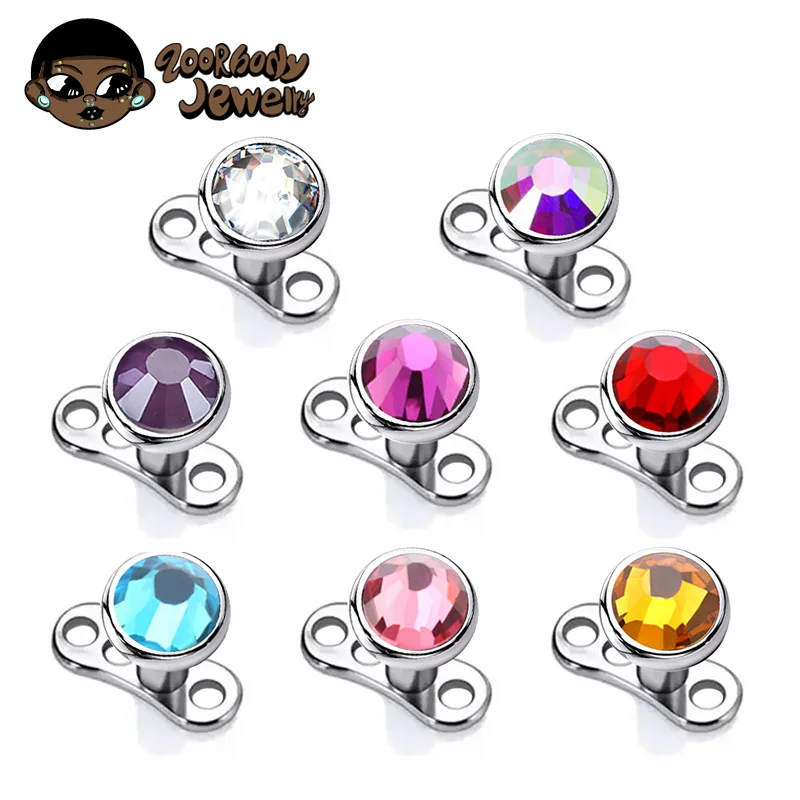 G23 Titanium Piercing Micro Dermal Anchor Base & Tops Skinner Diver Crystal Gem Head Implants ASTM F136 Body Piercing Jewelry