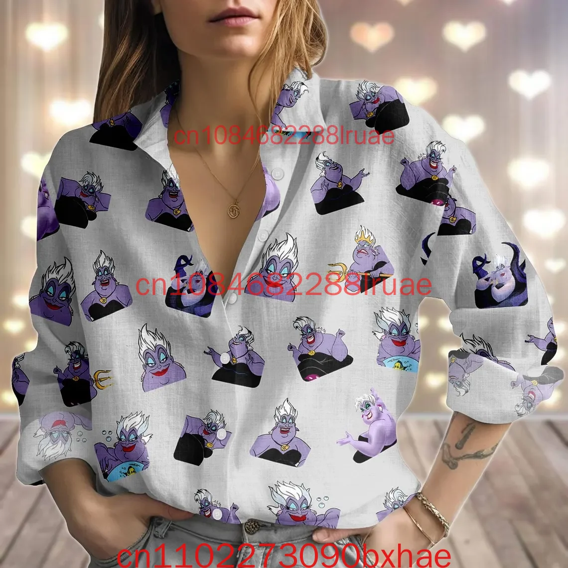 

2026 New Evil Queen Women Casual Shirt 3D Print Button Up Shirt Disney Vintage Shirt