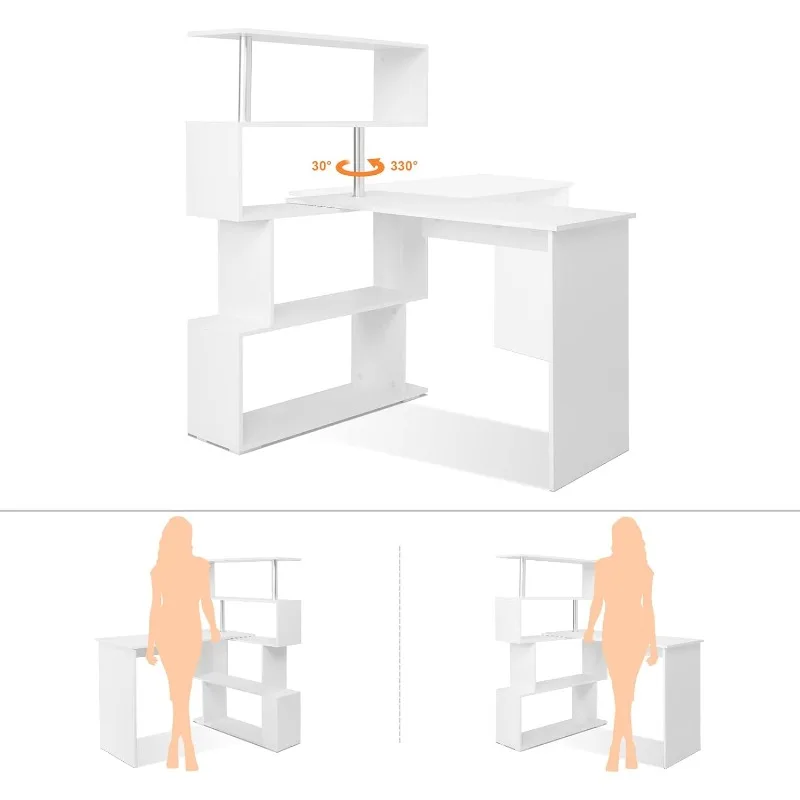 41,7-дюймовый L-образный стол с 4-уровневыми полками для хранения, компьютерный угловой стол для учебы, домашнего офиса, гостиной, офисной мебели