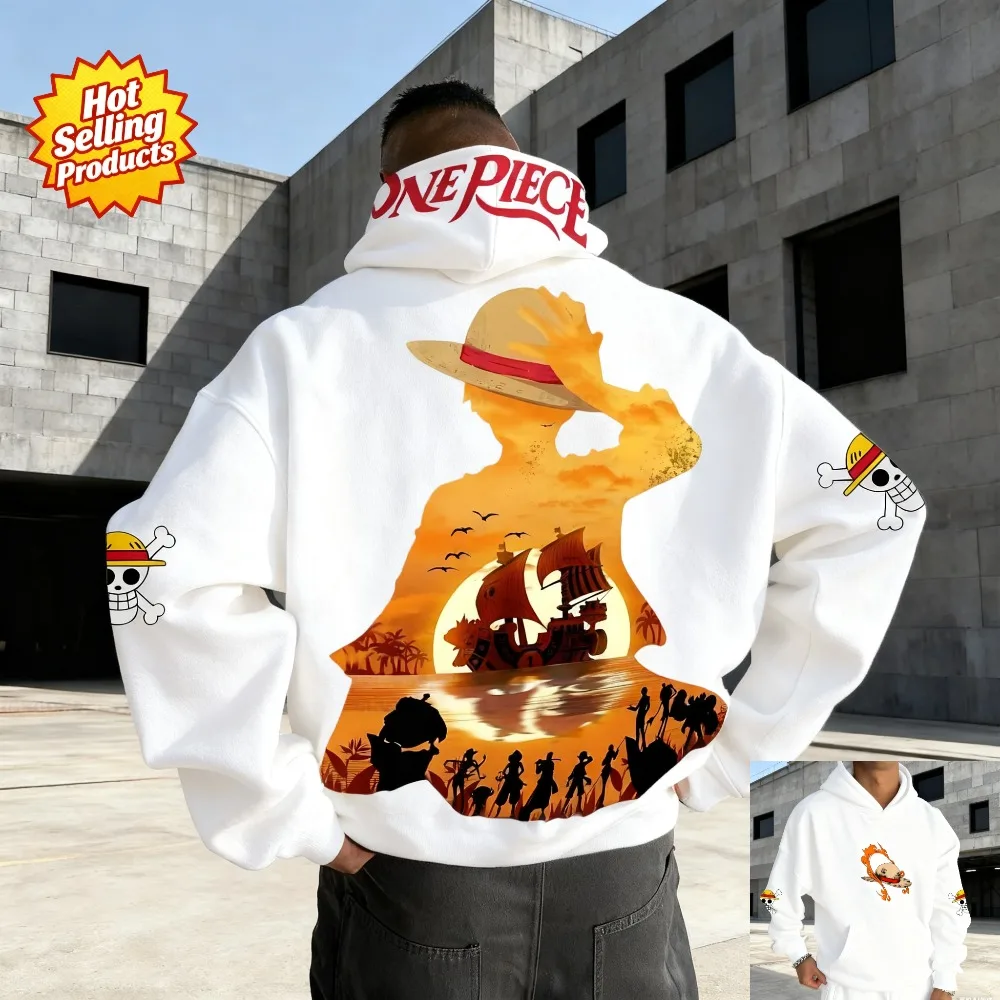 Sudadera con capucha de una pieza Luffy Gear 5 Retro Anime sudadera hombres mujeres algodón de gran tamaño suelta ajuste comodidad ropa de calle Unisex ​   Moda ​
