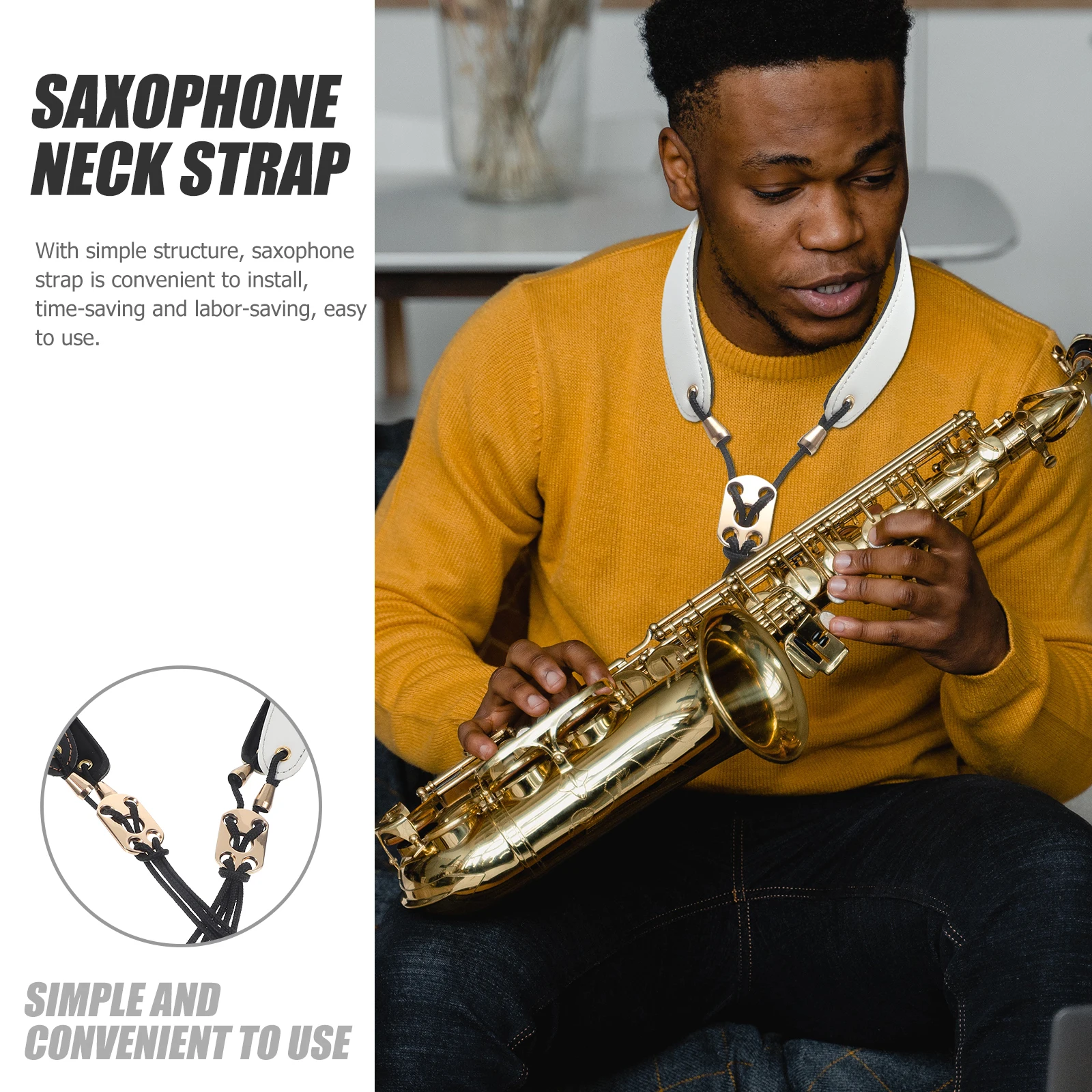 

2pcs Universal Saxophone Neck Strap Adjustable Durable Replacement For Alto Tenor Soprano Sax Practical Comfortable Music