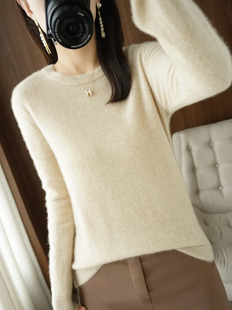 

2024 New Round Neck Sweaters Women Autumn Winter Long Sleeve Knitted Pullovers Female Cashmere Bottoming Jumpers Tops T961