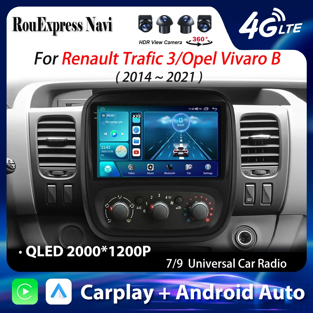 Car Radio For Renault Trafic 3 2014 2015 2016 - 2021 For Opel Vivaro B 2014 - 2018 Carplay Android Auto Stereo Multimedia 8core