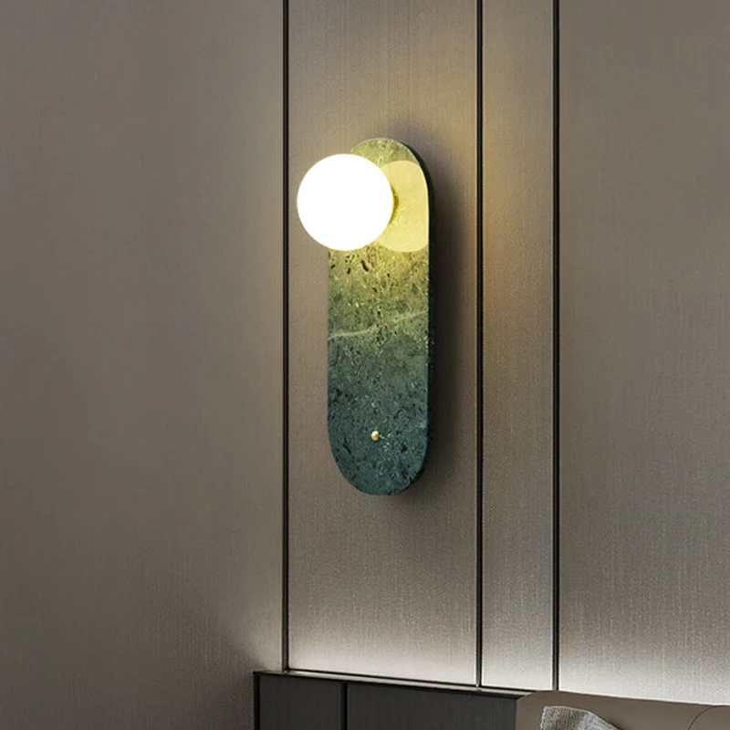 Marble Wall Light Interior Home Decor Bathroom Bedside Lamp Luxury Foyer Green White Stone Hotel Corridor Sconce Illumination