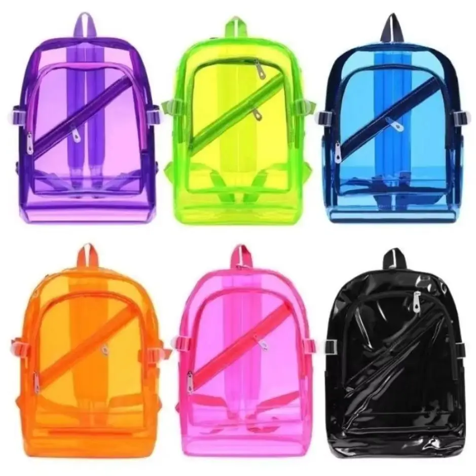 1 Pcs Korean-style Plastic Candy Fluorescent Jelly Backpacks Unisex Student Schoolbags Transparent Double Shoulder Bags