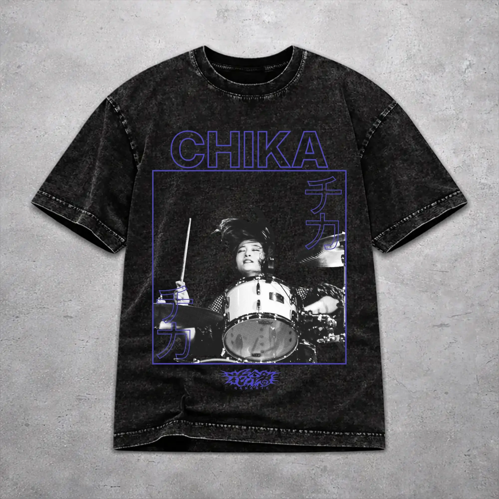 Hanabie Band  Washed T Shirt Vintage Harajuku for Men Women  Loose T-Shirts 100% Cotton