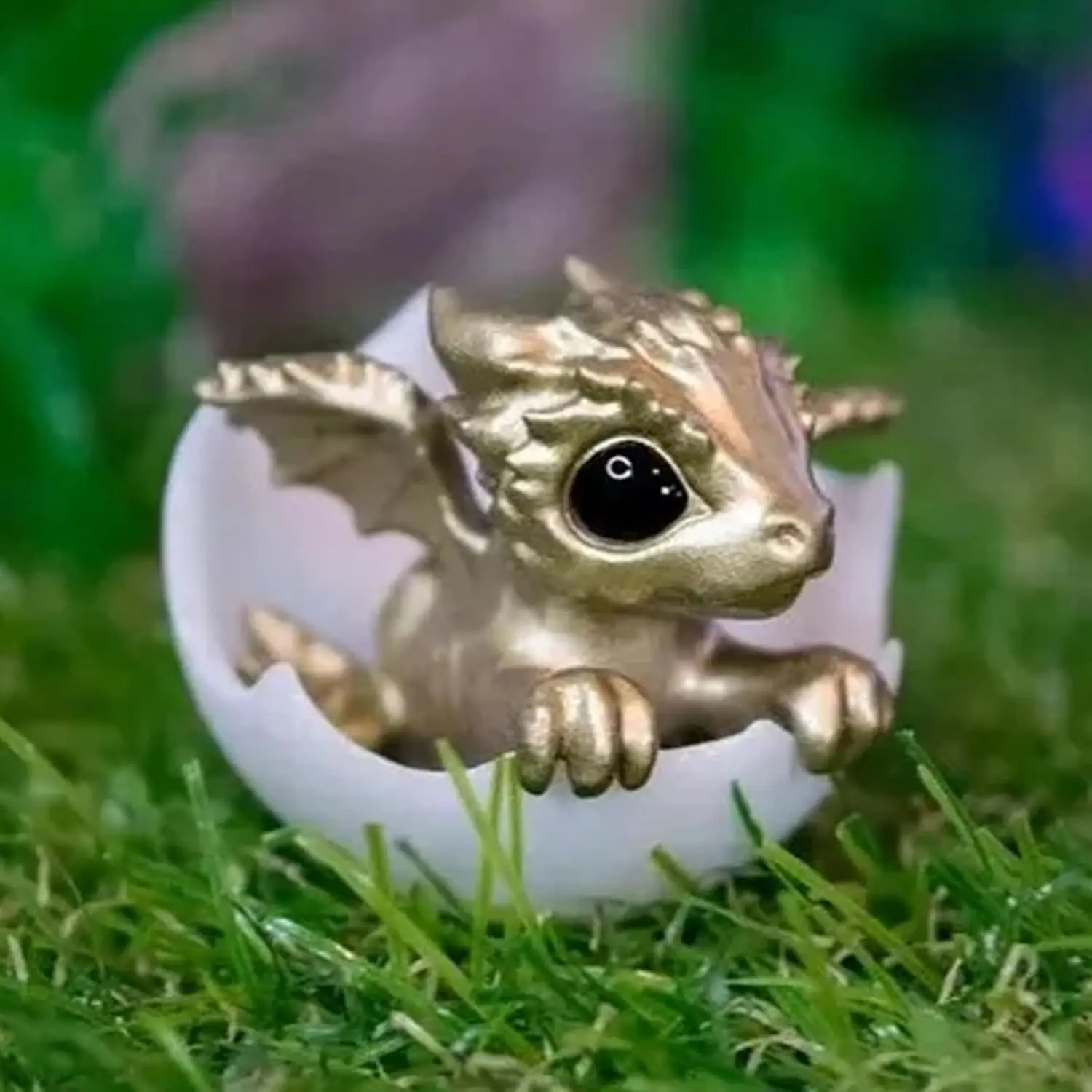 Newborn Dragon in Egg,Cute Baby Dragon in Eggshel Small Resin Figurine,Surprise Egg Toy with Flexible Pearly Sheen Dragon