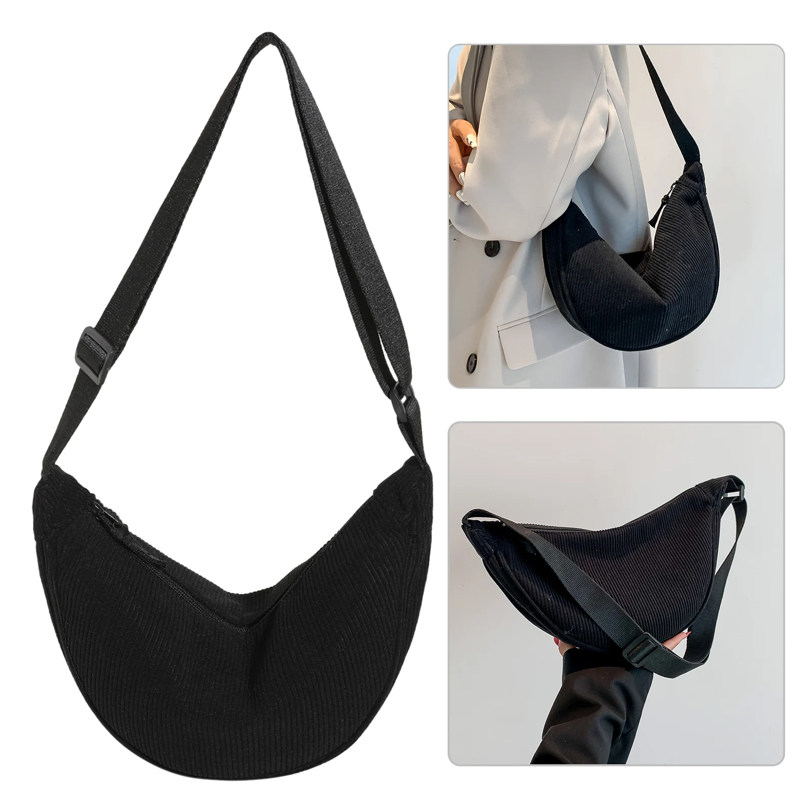 

Dumpling Bag Fashion Shoulder Bag Adjustable Strap Corduroy Womens Satchel Bag Solid Color Ladies Sling Bag Casual Commuting Bag