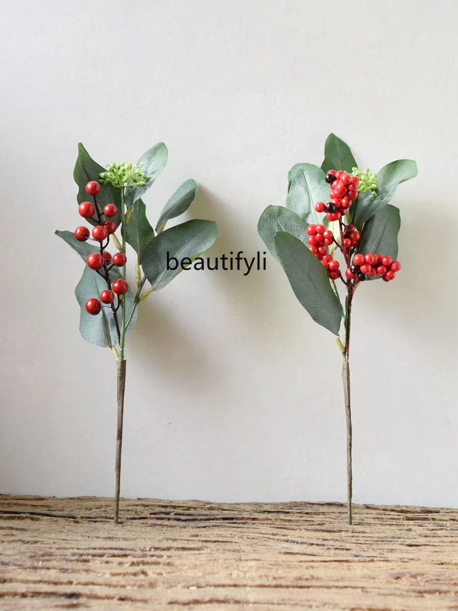 Fake leaves green simulation, wild berry flower fortune fruit red berry lucky fruit red bean Christmas decoration