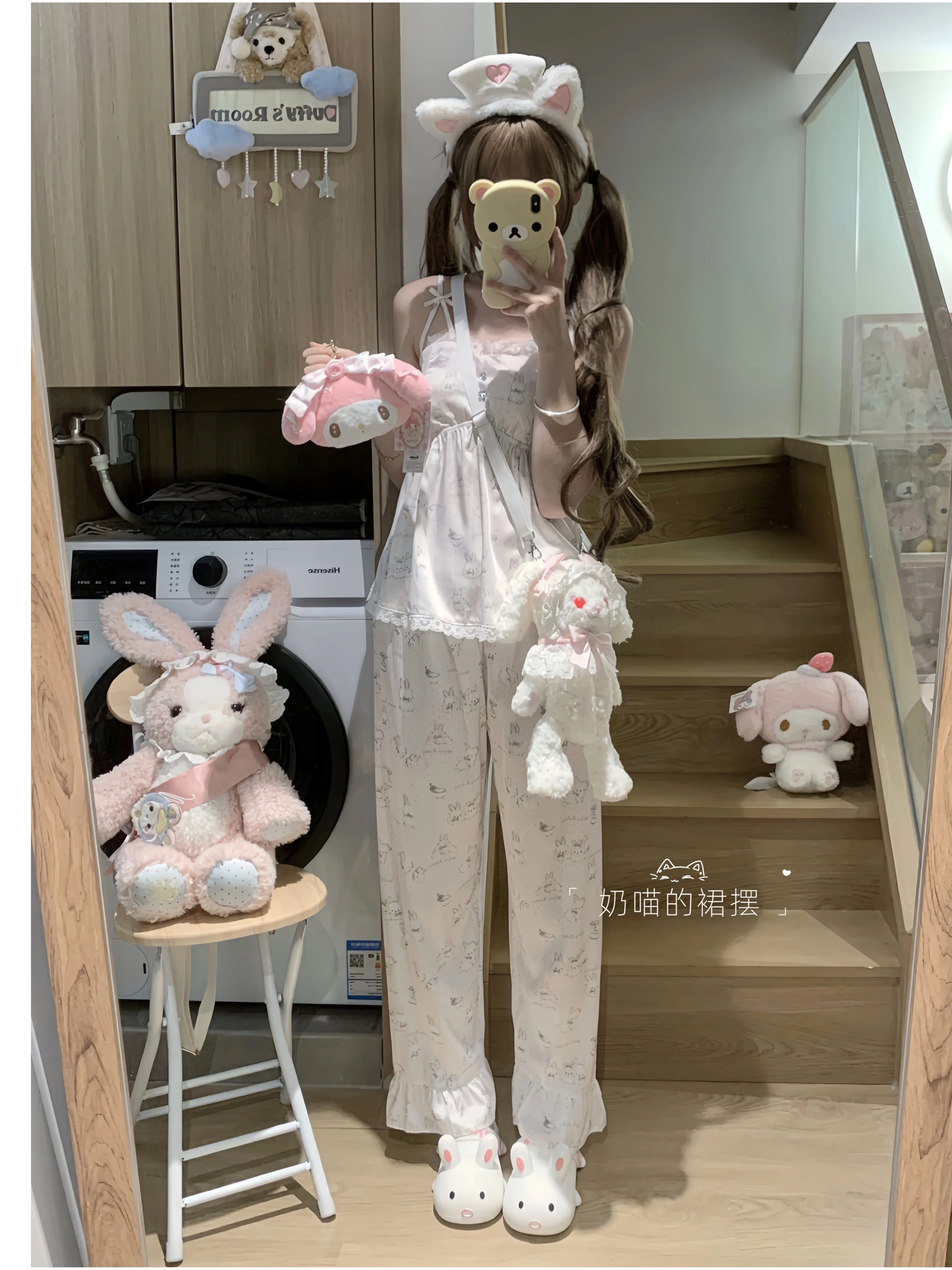 Japanese Sweet Girl Cute Cartoon Printed Ice Silk Pajamas Suspender Ice Silk Casual Comfortable Soft Outdoor Loungewear Set
