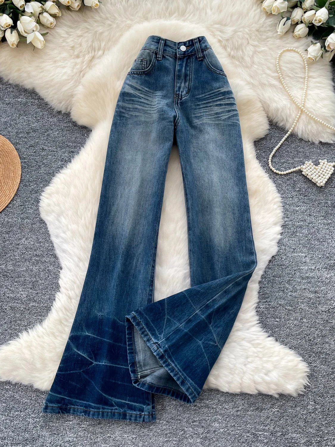 Retro High Waist Slim Fit Denim Capri Pants Women's Unique Design American Style Summer Slimming Versatile Long Pants