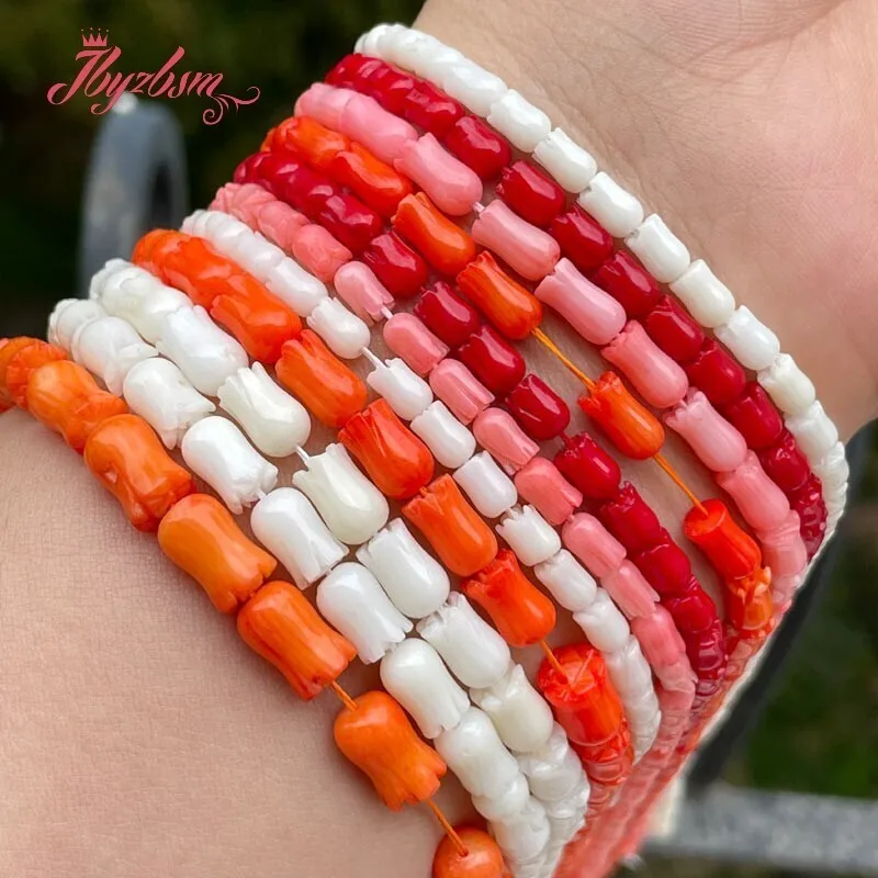 Pink Red White Tulips Flower Coral Spacer Bead Stone 15 inch for DIY Accessories Necklace Bracelet Pendant Charms Jewelry Making