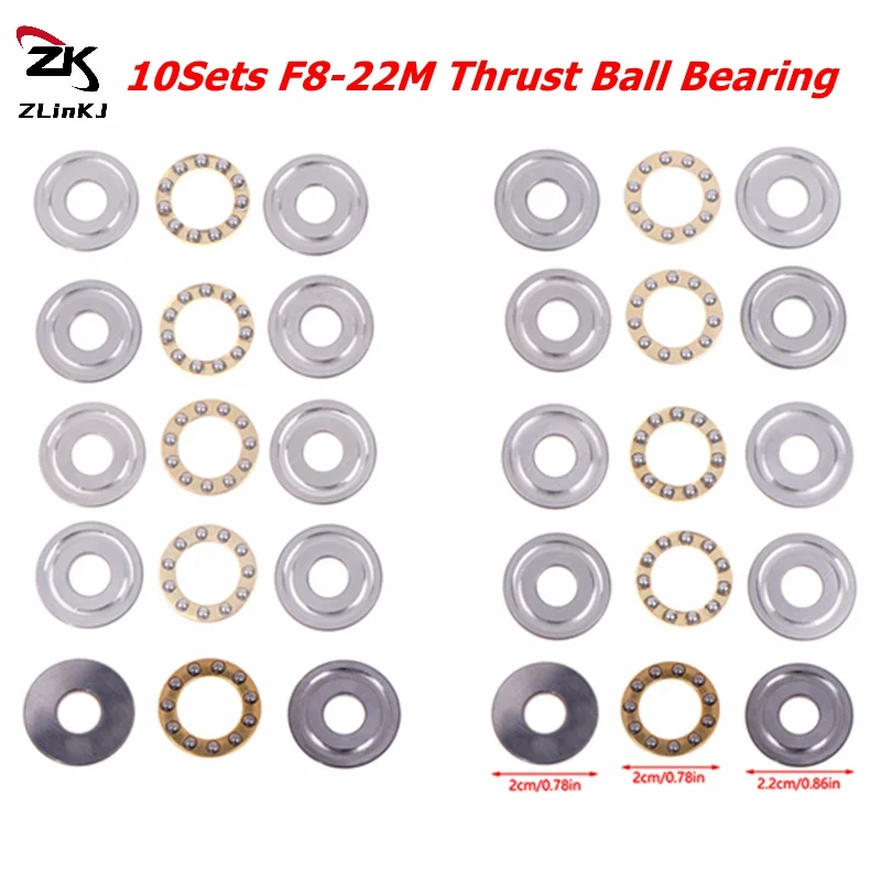 10Sets F8-22M Mini Thrust Bearing 7 F8 22m Inner Diameter 8mm Plane Planar Miniature Axial Ball Bearings