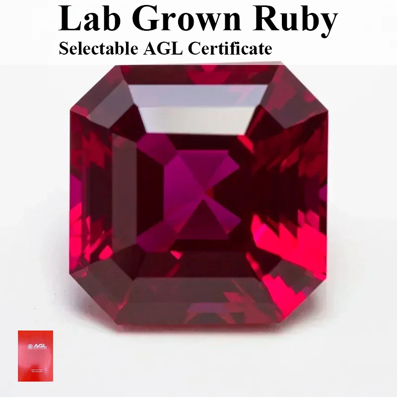 

Red Color Lab Grown Ruby Square Asscher Cut VVS1 Gemstone Charms DIY for Jewelry Making Material Optional with Certificate AGL
