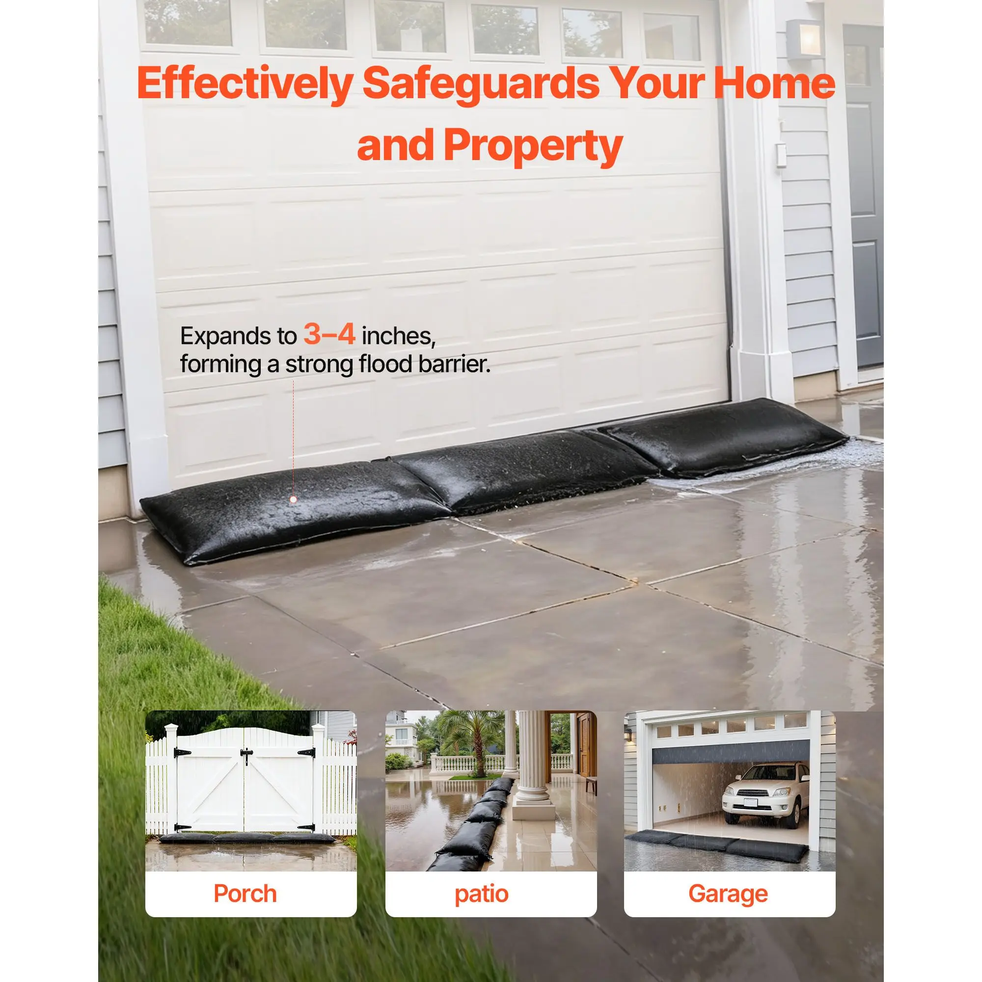 Flood Barrier, 10 Pack, 1.4 x 2.7 ft Bags with Bucket, Reusable Water Absorbent Activated by, Sandless Sandbags Blockage