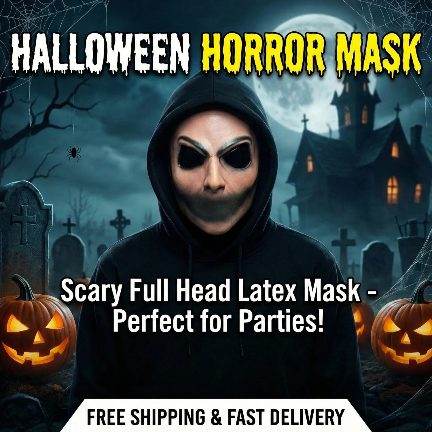 Silent Stalker Horrormaske mit Haaren – realistisches, mundloses Killer-Gesicht für Halloween-Kostüme und Cosplay für Erwachsene