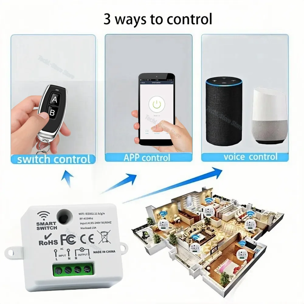 433 Mhz Drahtlose Fernbedienung AC 220 V WIFI Mini Licht Schalter RF Relais Modul Arbeit mit Tuya Smart Leben APP Google Home Alexa