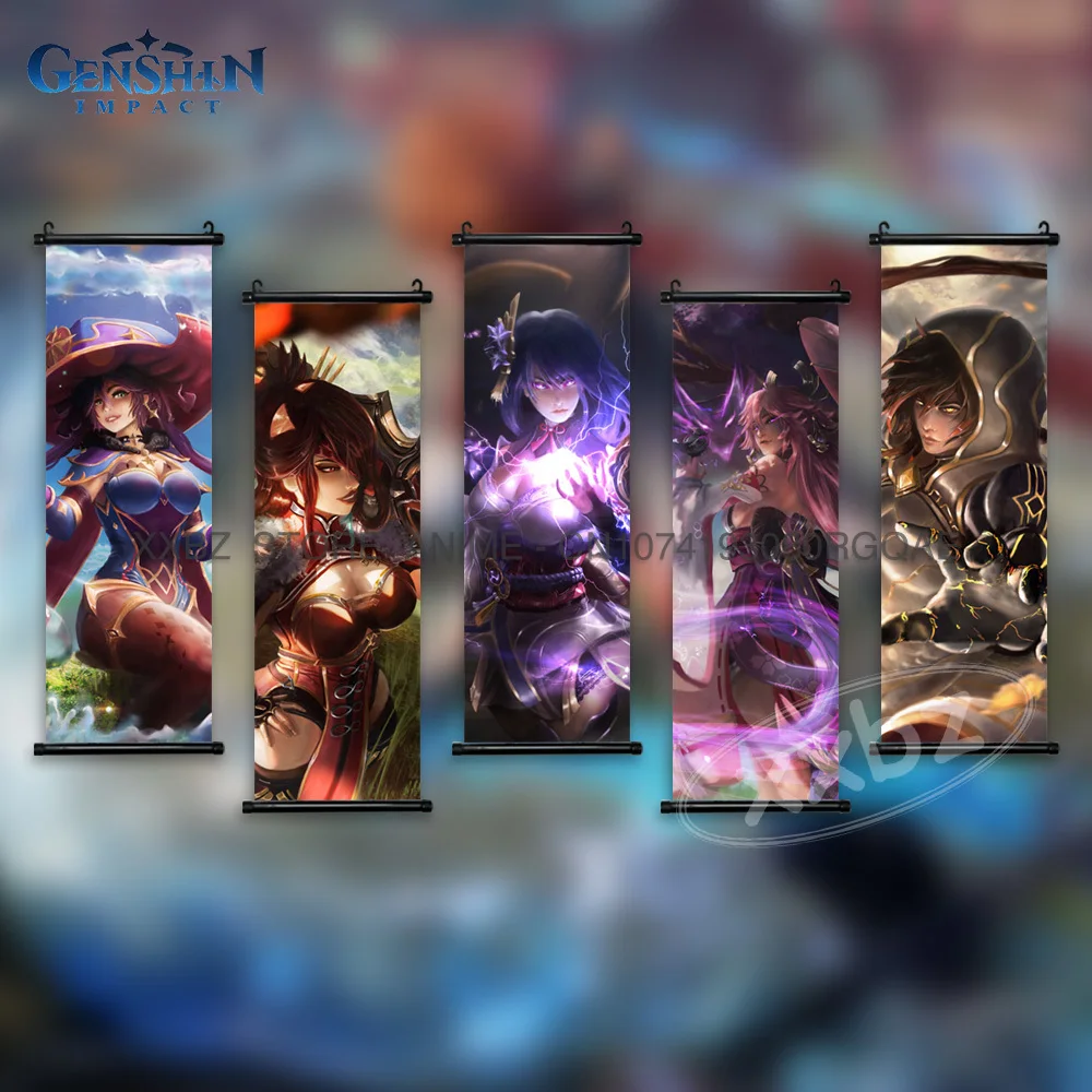 

Genshin Impact Scrolls Pictures Game Characters Canvas Poster Barbara Hanging Paintings Hu Tao Wall Artwork Yae Miko Home Decor