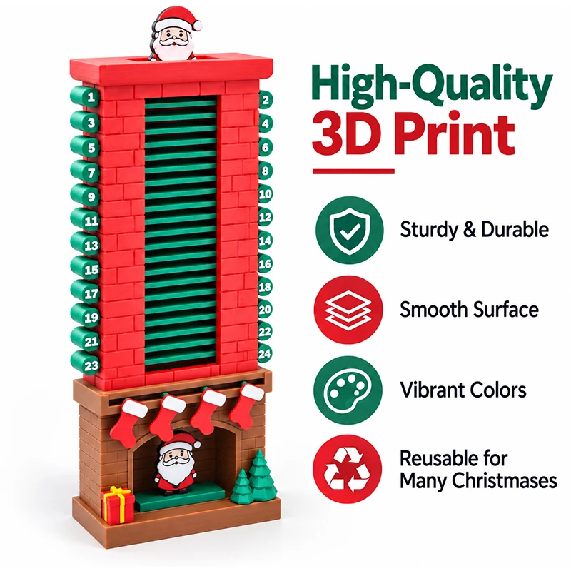 3D-Druck Weihnachts-Adventskalender 24 Tage Weihnachtsmann-Kamin Countdown-Kalender Weihnachts-Heimdekoration Kreatives Interaktives Geschenk – Detail 3