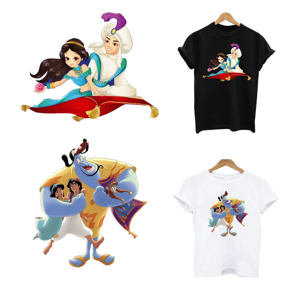 2Pcs/Lot Iron On Fusible Heat Thermal Transfers for T Shirts Disney Aladdin Stickers Ironing Patch Children's Clothing Kids