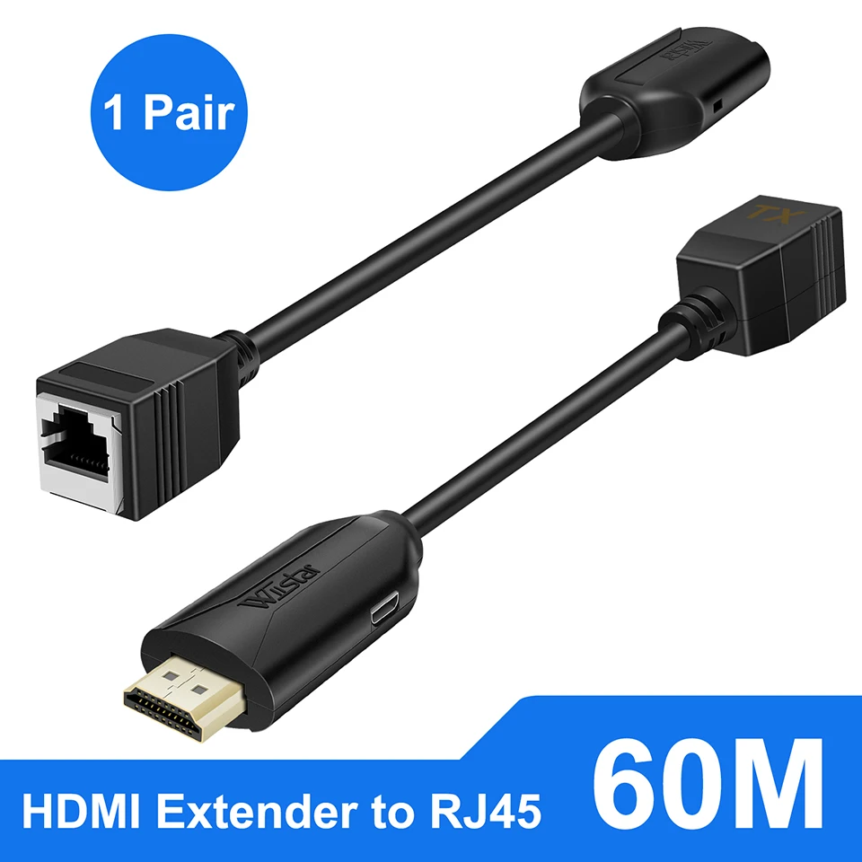 1 Pair HDMI RJ45 Extender 60M Over Cat5e/6 Over Network Ethernet LAN HDMI to RJ45 Repeater Extender 1080P for HDTV DVD STB