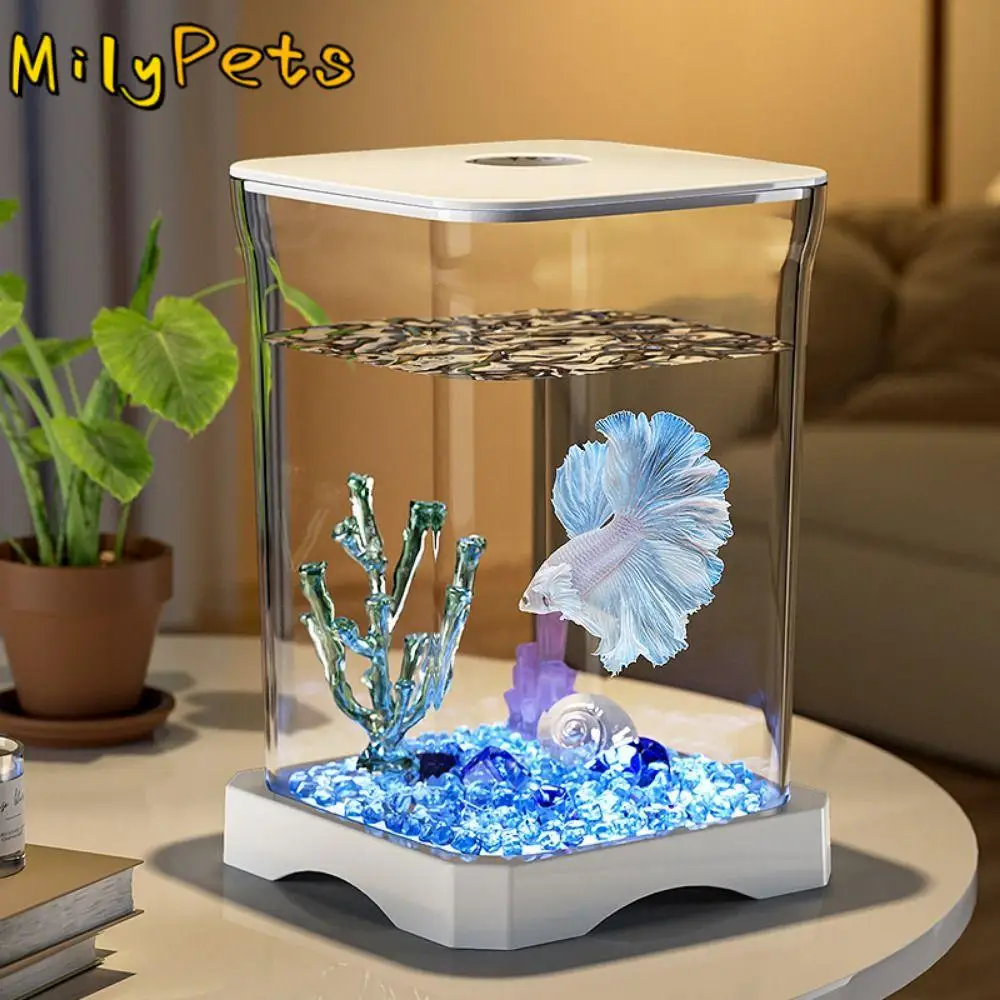 

Acrylic Betta Fish Tank Removable with Feeding Hole Mini Goldfish Tank High Transparency Desktop Fish Bowl For Shrimp Clownfish