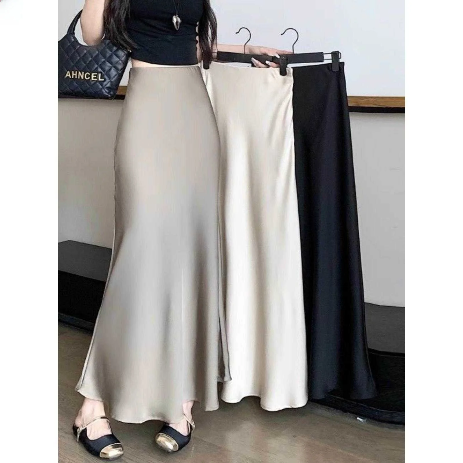 

Юбка А-силуэта с высокой талией, облегающая, с оборками, однотонная, в уличном стиле, средней длины, для молодых женщин, весенняя коллекция