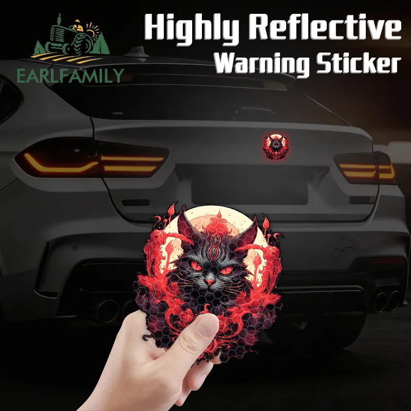 

EARLFAMILY Fire Cat Reflective Car Stickers Motorcycle Windows Trunk Laptop JDM Waterproof Decals Scratch-Proof Car Accessories