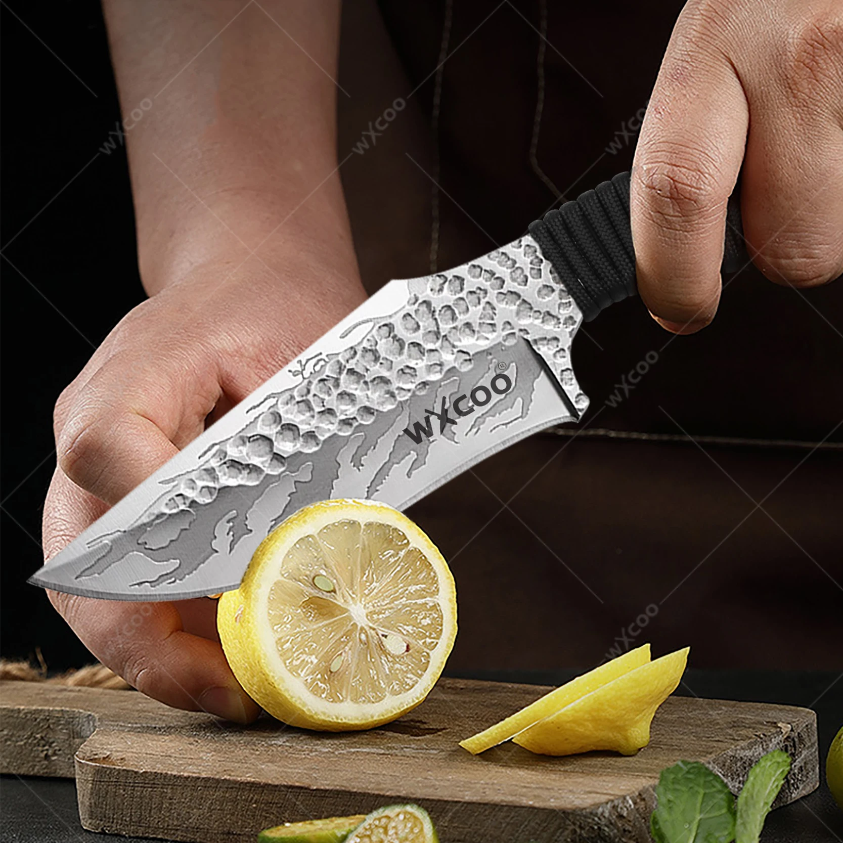 Professional Stainless Steel Boning Knife Handmade Forged Kitchen Meat Cleaver Wooden Handle for BBQ Meat Cooking with Cover