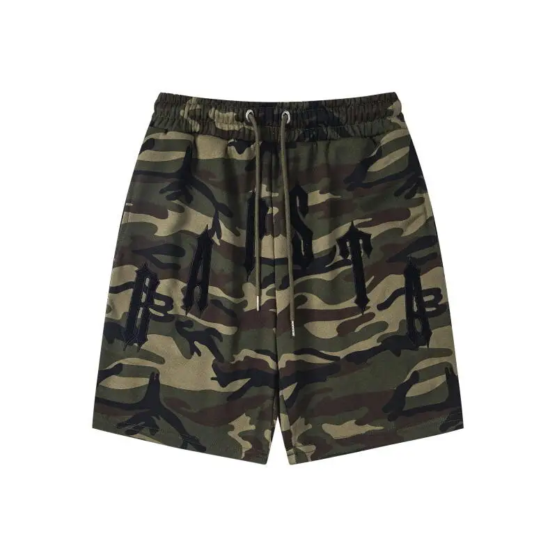 Amerikaanse High Street Retro Trend Casual Zomer Letterborduurwerk Rechte string Camouflage Vijfkwart orts