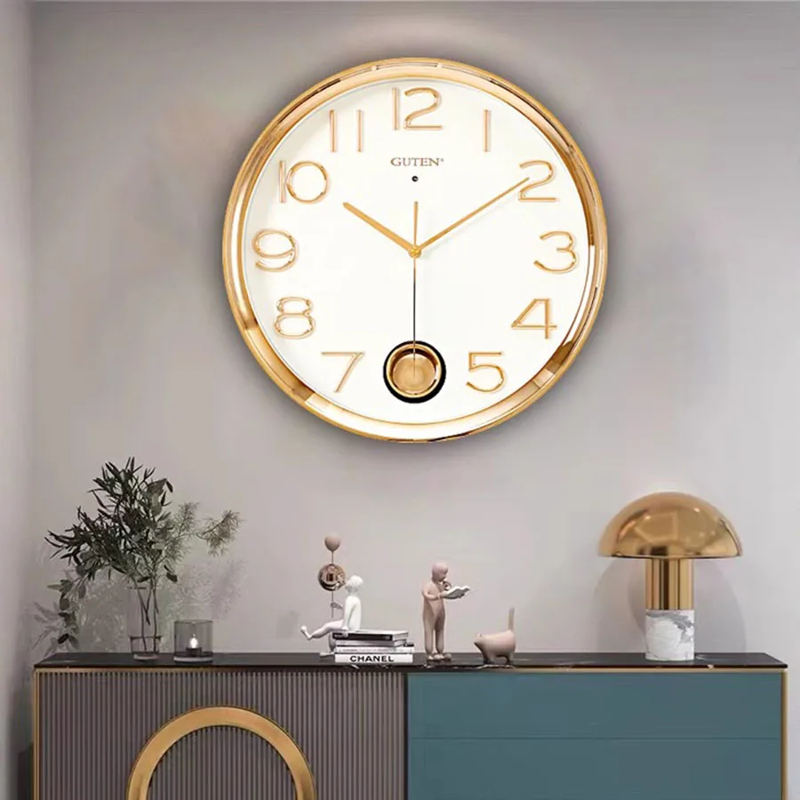 Gift Living Room Wall Clock Decoration Hand Number Home Wall Clock Pieces Classic Gold Round White Bedroom Horloge Home Decor