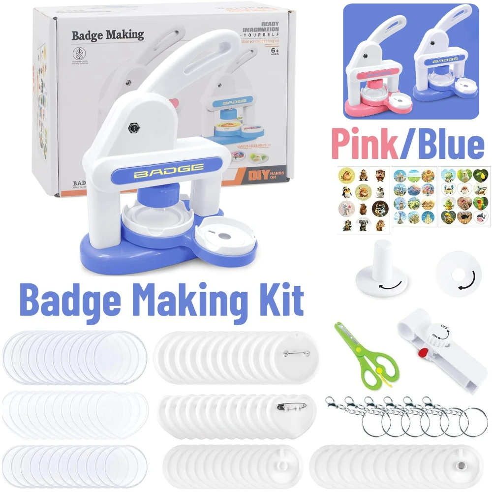 Badge Maker Machine with 3 Pins Sharp Upgrade Button Maker with 86 Pcs Button Parts Circle Cutter Present Installation-Free