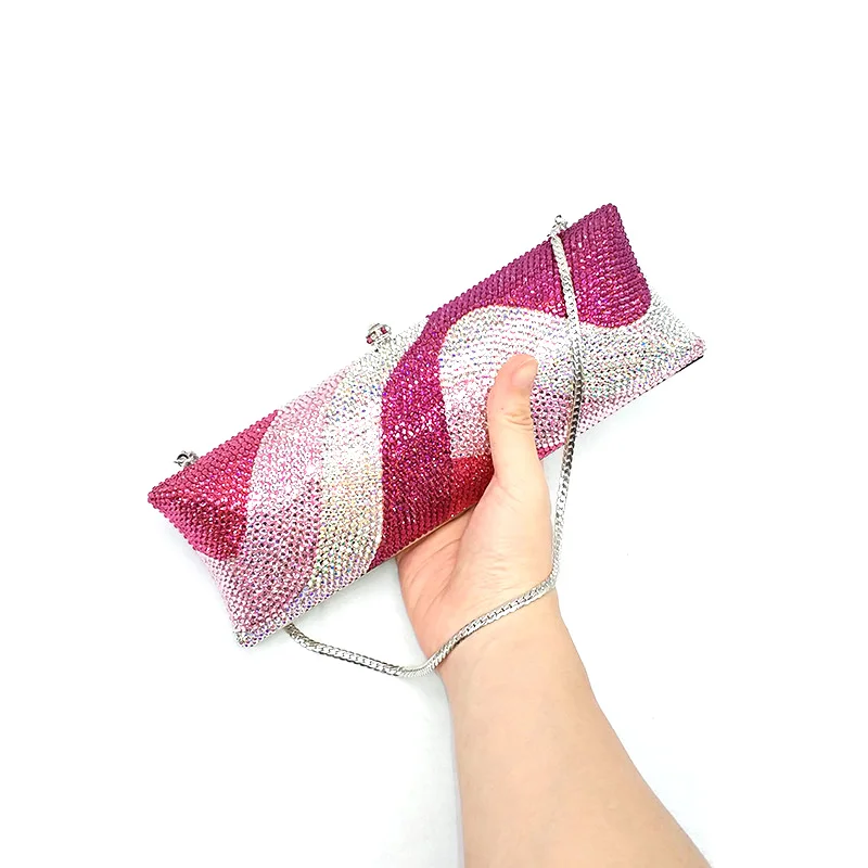 

Luxury women evening party diamonds purses elegant bridal wedding bag long shape crystal clutches