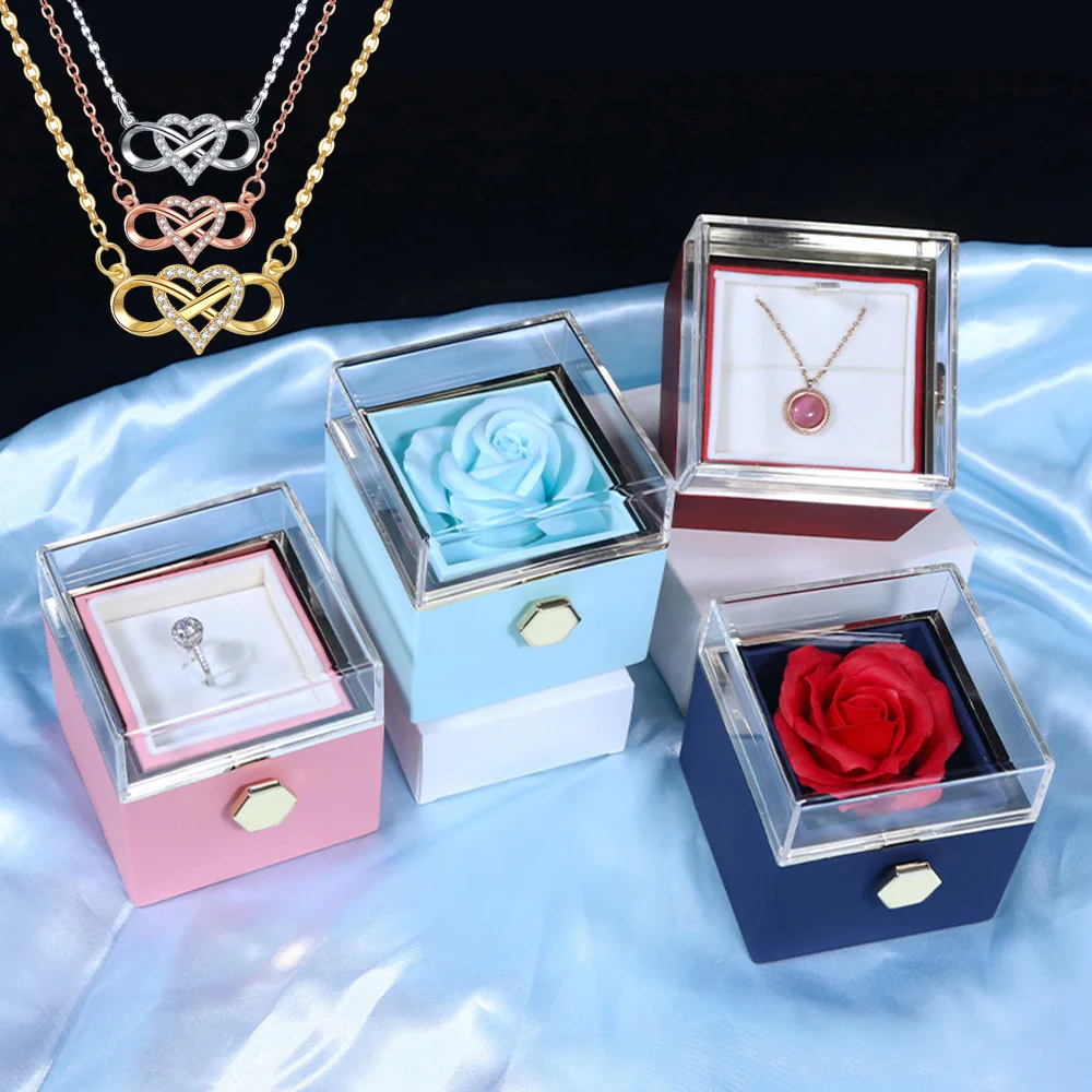 

New 2024 Hot Jewelry Eternal Love Necklace with 360° Flip Rose Gift Box for Women GFirlfriend Mom WIfe Christmas Romantic Gifts