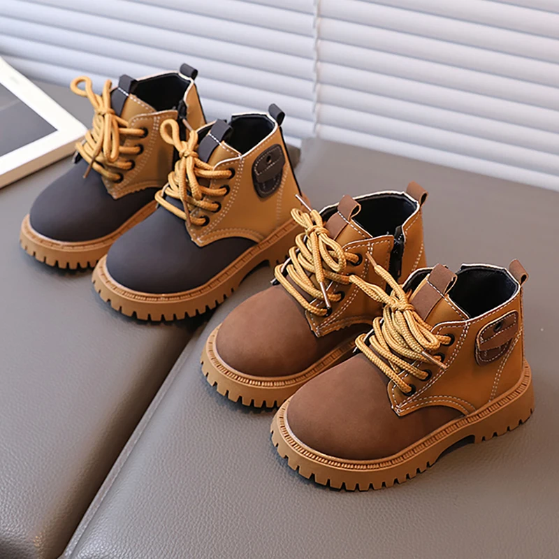 

Autumn Fashion Boots Children PU Shoes Waterproof Kid's Boots Children Platform Vintage Boy Girl Boots Kids Footwear Sneakers