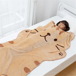 1.5M Cute Brown Cat Flannel Blanket Plush Animals Shape Summer Air Conditioner Sleep Blankets Home Decor for Kids Baby Birthday