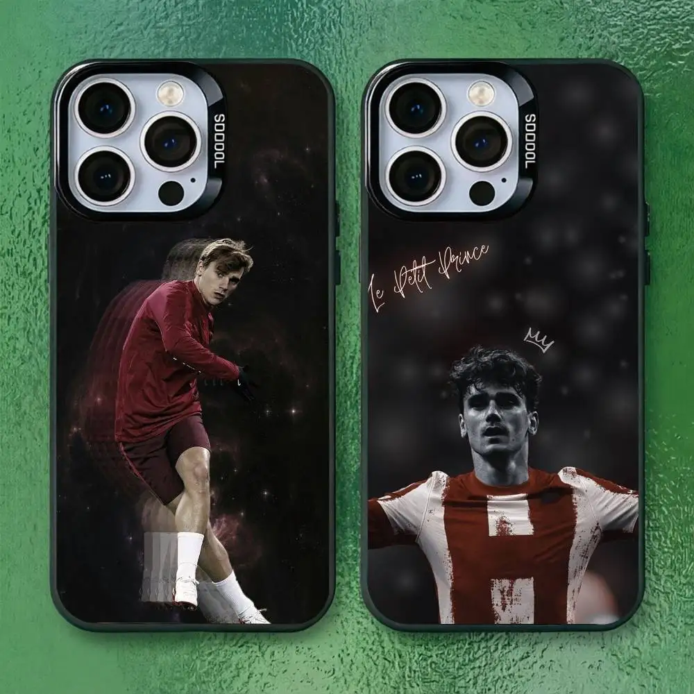

Football Star A-Antoine Griezmann Phone Case For iPhone 17,16,15,14,13,12,11 Plus,Pro Max,XS,Colored Silver Plated Inside Cover