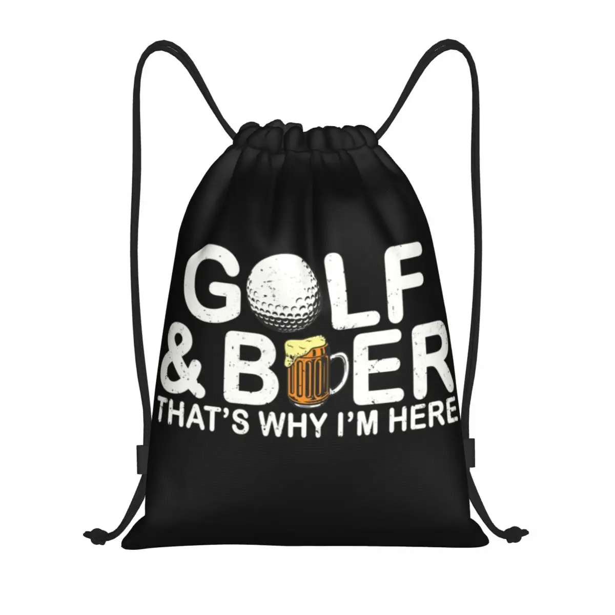 Golf And Beer Drawstring Bags Women Men Foldable Gym Sports Sackpack Sports Golfing Golfer Shopping Storage Backpacks