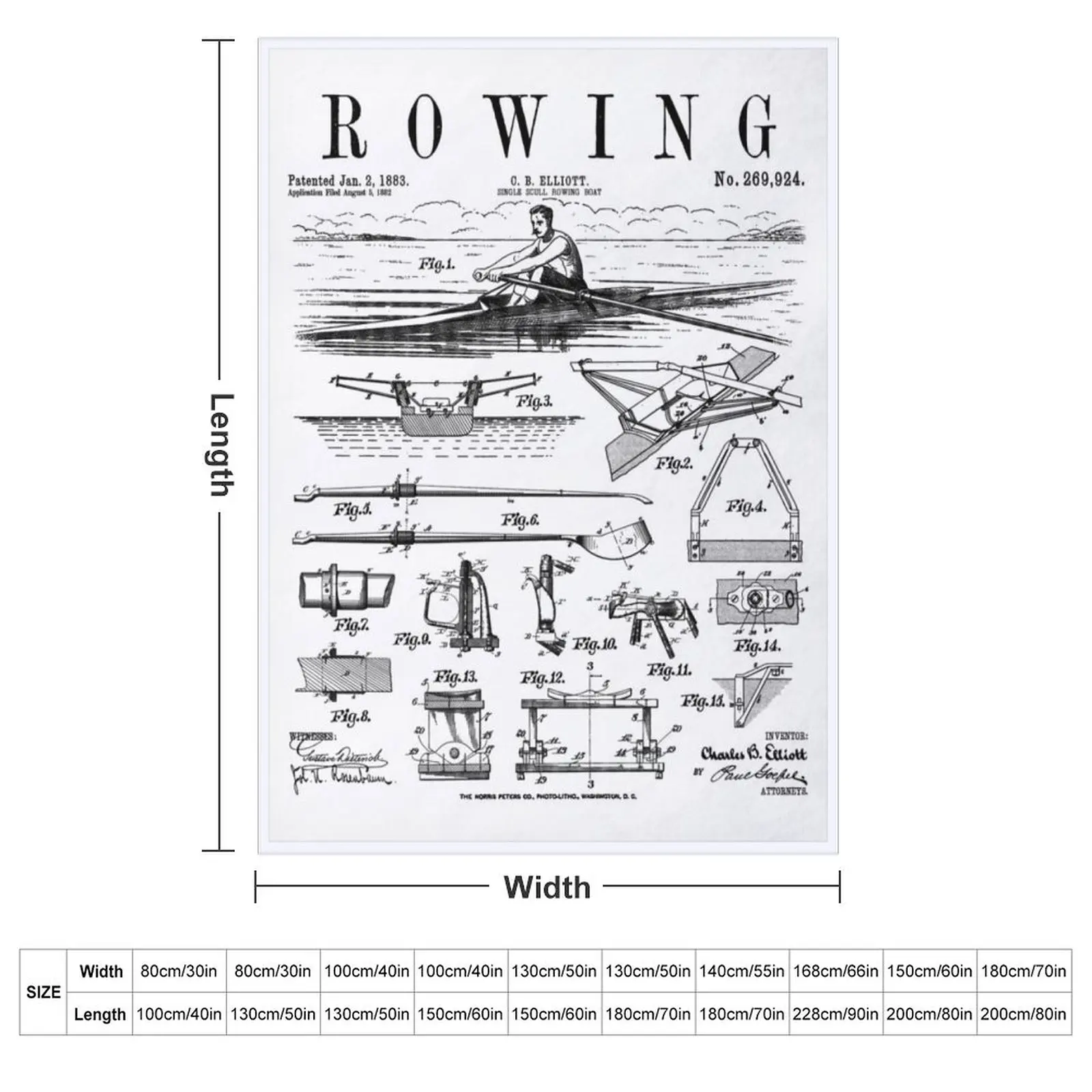 Rowing Sport Rower Sculling Single Scull Boat Vintage Patent Throw Blanket couch cozy soft plush fuzzy picnic outdoor blanket