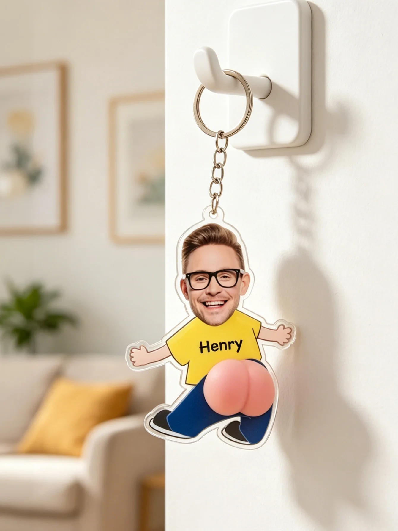 1pc Custom Photo Squishy Butt  Acrylic Keychain，Personalized Stress Relief Keychain for Kids & Adults，Custom Photo Funny Belly