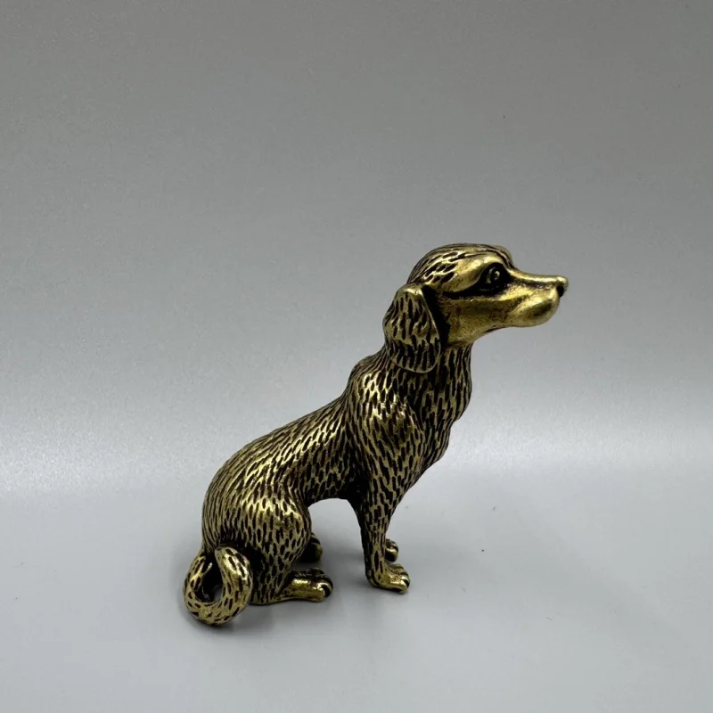 Antique Collectible Bronze Solid Lying Ornament, Pure Brass Zodiac Dog Decorative Craft