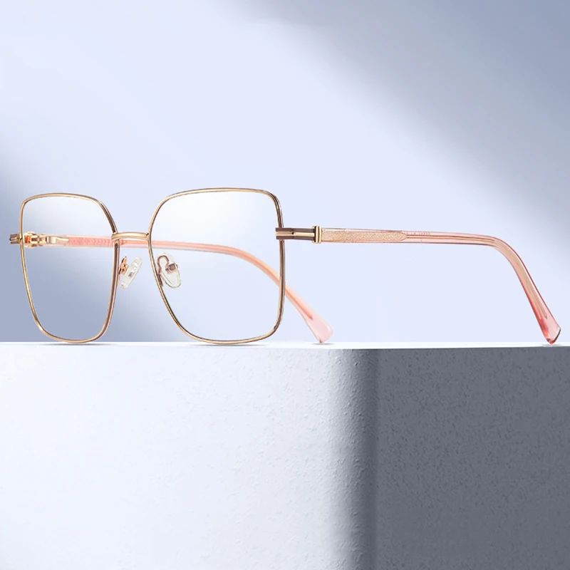 CCspace Fashion Metal Square Myopia Glasses For Woman Anti Blue Light Prescription Glasses Minus Diopter Eye-glasses -1 -2 -3