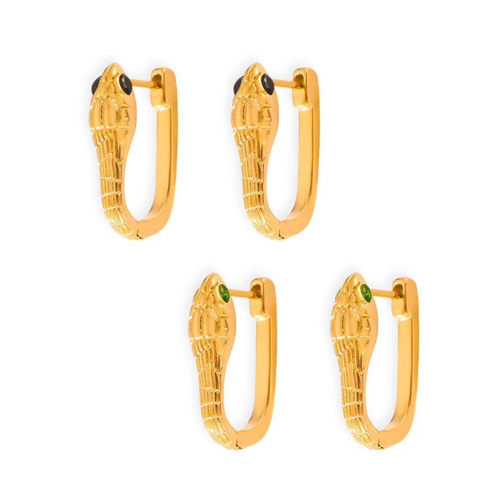 Luxury hip-hop personality snake shaped earrings zircon -encrusted titanium U-shaped earring accessories