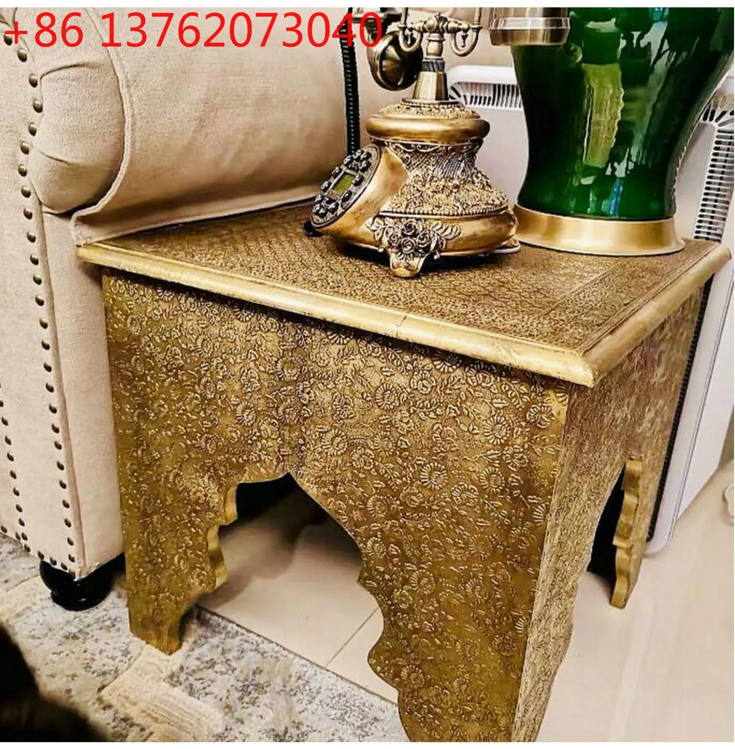 

Винтажная индийская мебель, Южная Восточная Азия, классический медный роскошный квадратный стол, золотой низкий край стола, несколько чайных столиков из цельного дерева